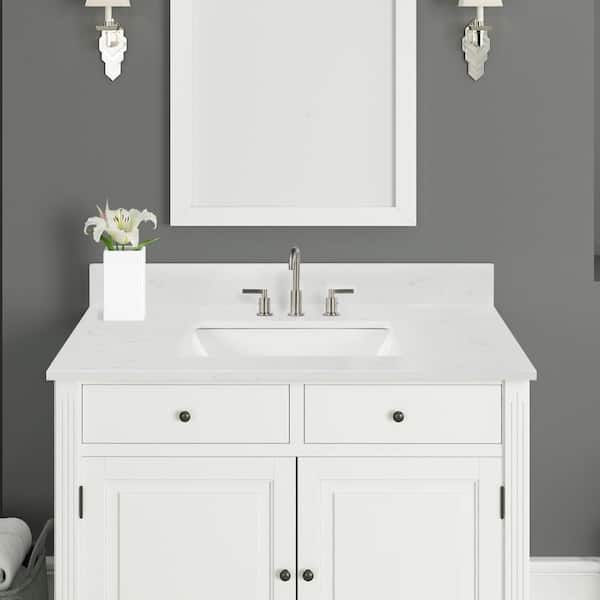 31 in. W x 22 in D Quartz White Rectangular Single Sink Vanity Top in Carrara White