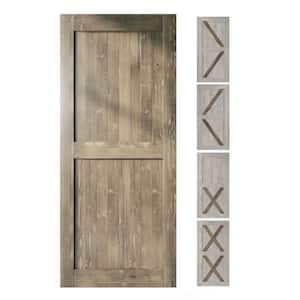 42 in. x 80 in. 5-in-1 Design Classic Gray Solid Natural Pine Wood Panel Interior Sliding Barn Door Slab with Frame