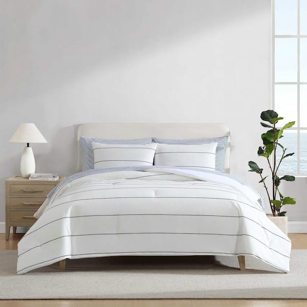 Nautica Naval Stripe 3-Piece Navy/White Cotton Full/Queen Duvet Cover Set