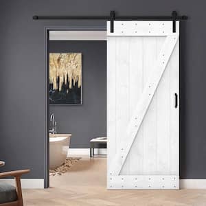 36 in. x 84 in. Z Series White Stained Solid Knotty Pine Wood Interior Sliding Barn Door with Hardware Kit and Handle