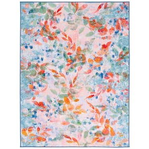 Paint Brush Blush Pink/Green 3 ft. x 5 ft. Machine Washable Gradient Floral Area Rug