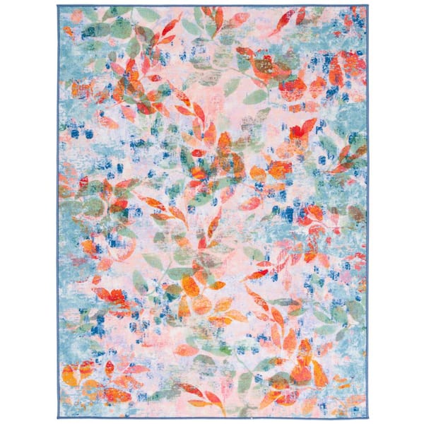 SAFAVIEH Paint Brush Blush Pink/Green 5 ft. x 8 ft. Machine Washable Gradient Floral Area Rug