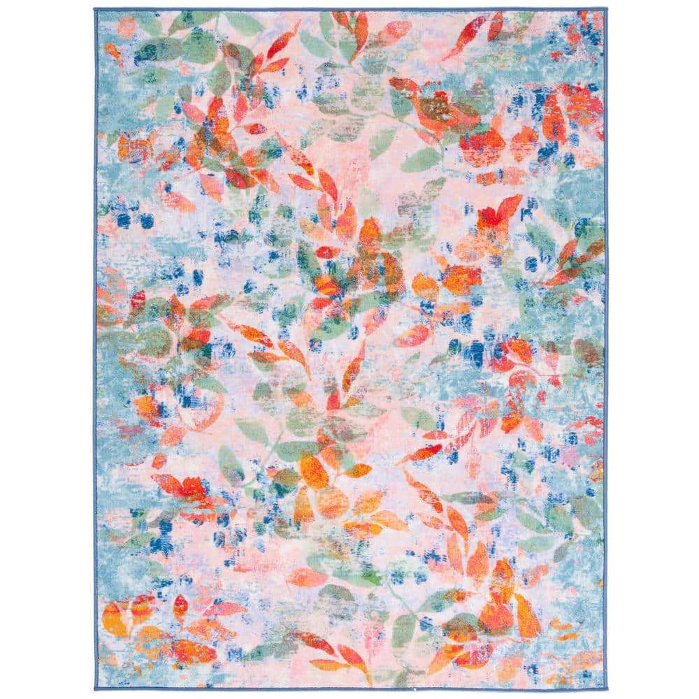 Blush Pink and Green Abstract Synthetic 9' x 12' Area Rug