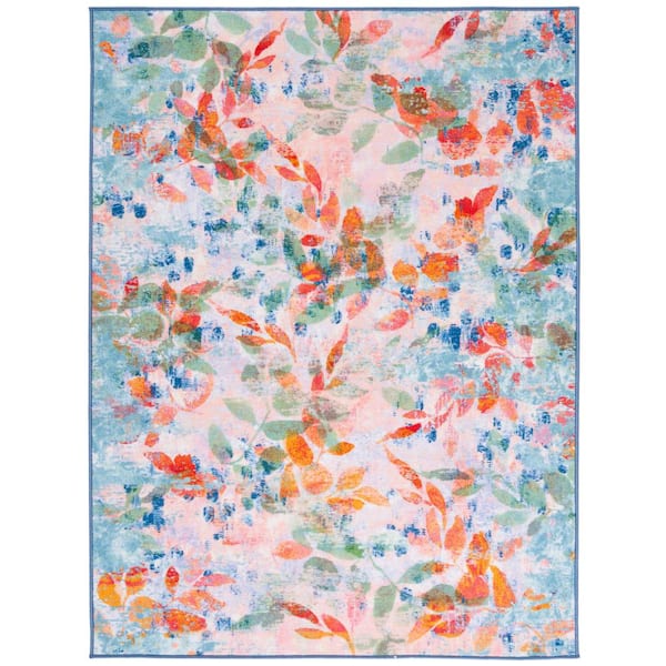 SAFAVIEH Paint Brush Blush Pink/Green 9 ft. x 12 ft. Machine Washable Gradient Floral Area Rug