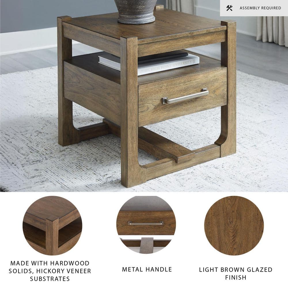 Cabalynn 24.38 in. Light Brown Square Wood End Table with Shelf, Drawer - thumbnail 6