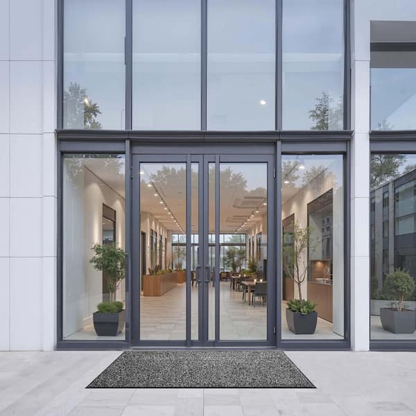 Front Door Mat, 3 x 5 ft. Commercial Floor Mat for Indoor Outdoor, Industrial Entrance Carpet PVC Backing Gray Area Rug