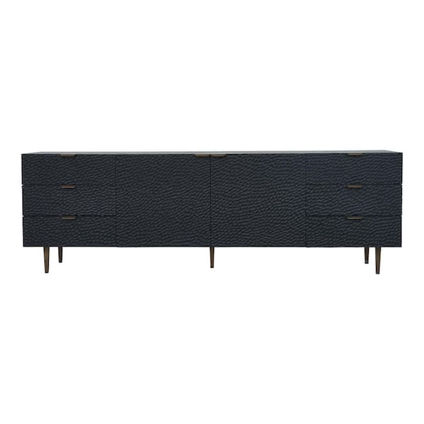Sutton Black Oak Wood Buffet with Gold Iron Handles and 6-Drawers