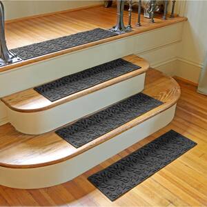 Weatherguard Pro Dogwood Leaf Charcoal 8.5 in. x 30 in. PET Polyester Indoor Outdoor Stair Tread Cover (Set of 4)