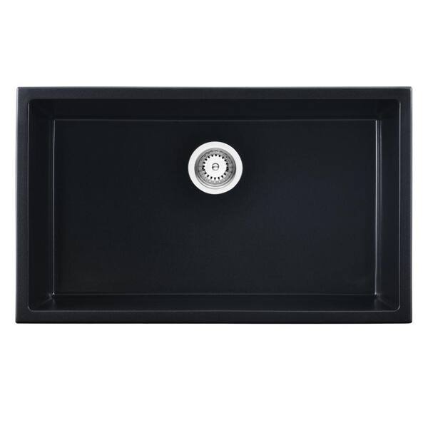 EPOWP 30 in. Undermount Single Bowl Black Quartz Workstation Kitchen