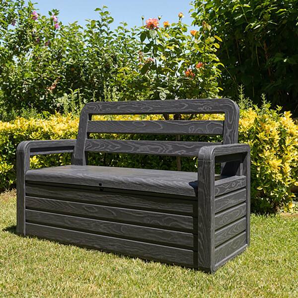 Home Home & Garden Grey Keter Hudson Plastic Storage Bench 60 Gallon