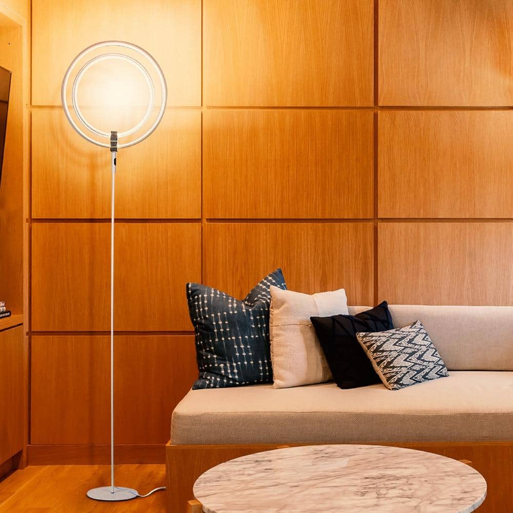 White Adjustable LED Touch Floor Lamp with Dual Rings