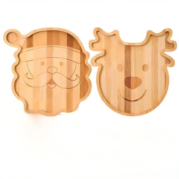 11.8 in. x 11.8 in. x 0.8 in. Beige Bamboo Decorative Xmas Platters, Wooden Snack Charcuterie Board for Christmas