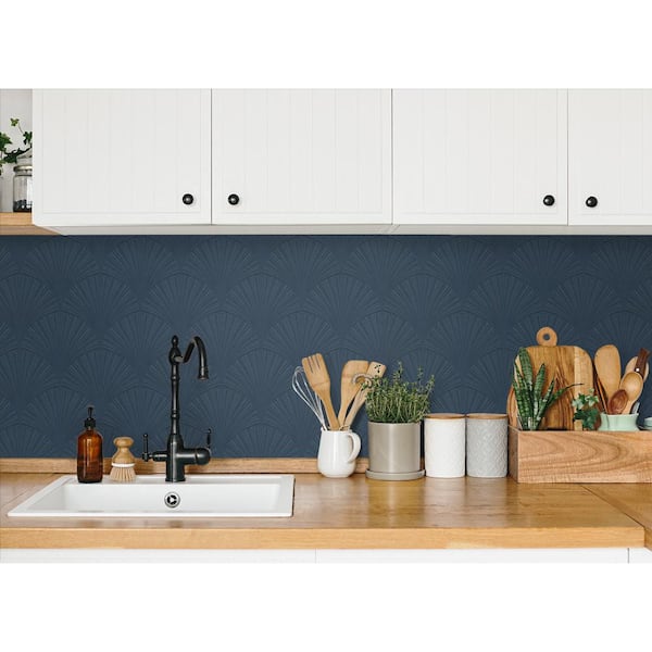 40.5 sq. ft. Denim Blue Arches Vinyl Peel and Stick Wallpaper Roll
