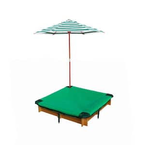 3-3/4 ft. x 3-3/4 ft. x 8 in. Square Interlocking Sandbox with Cover and Umbrella