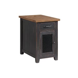 Rustic 16 in. Antique Black and Honey Chairside End Table with Power