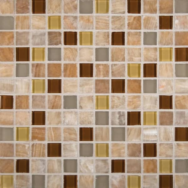 MSI Honey Onyx Caramel 12 in. x 12 in. x 8mm Glass Stone Mesh-Mounted Mosaic Tile (10 sq. ft. / case)