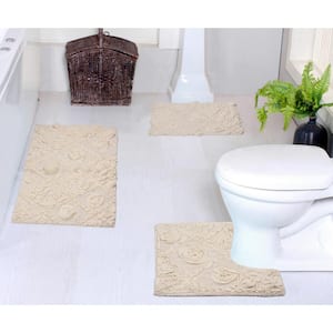 SUSSEXHOME Beige Color Floral Design Cotton Non-Slip Washable Thin 3-Piece Bathroom  Rugs Sets BTH-SN-02-Set - The Home Depot