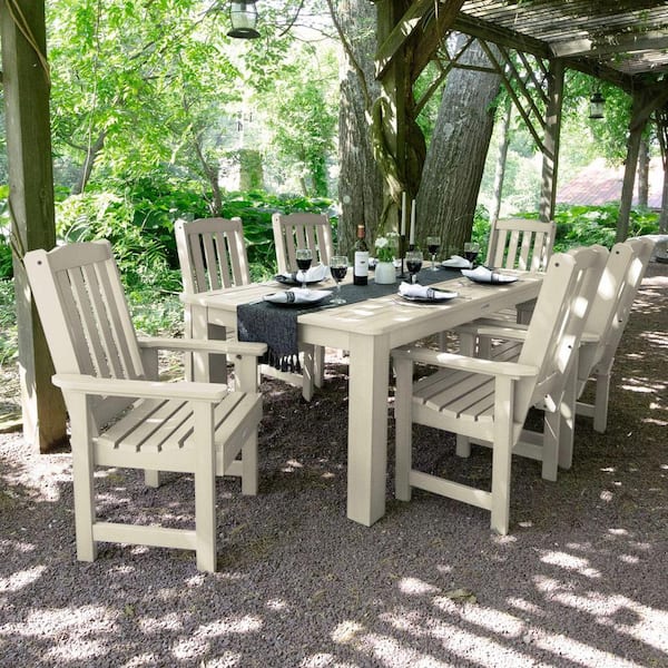 Highwood Lehigh Whitewash 7-Piece Recycled Plastic Rectangular Outdoor Dining Set