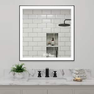 MOC 36 in. W x 36 in. H Square Framed LED Lighted Wall Mount Bathroom Vanity Mirror with Memory Function