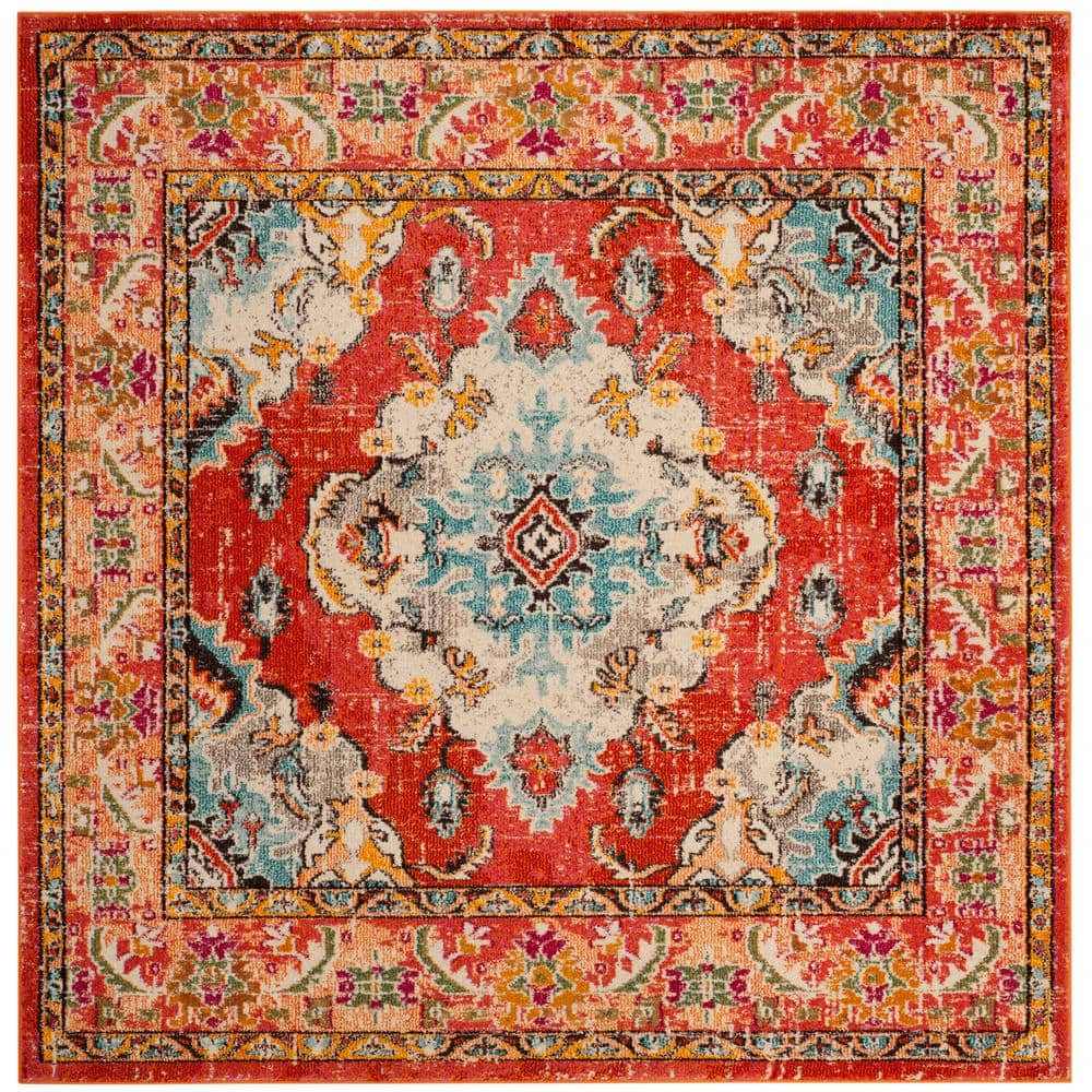 SAFAVIEH Monaco 7 ft. x 7 ft. Orange/Light Blue Square Border Area