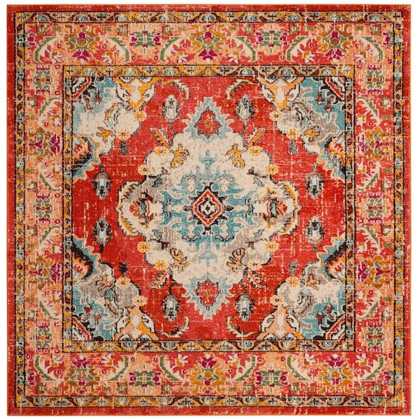 Safavieh Monaco MNC243H Orange/Light Blue 3' x 3' Round Area Rug