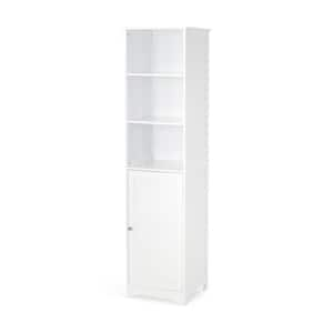 15 in. W x 15.75 in. D x 63 in. H White Linen Cabinet with Door and 3 Open Shelves for Bathroom