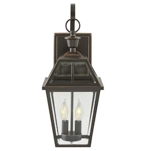 Glenneyre 20.25 in. W 2-Light Espresso Bronze Hardwired Outdoor Wall Lantern Sconce with Clear Glass (1-Pack)