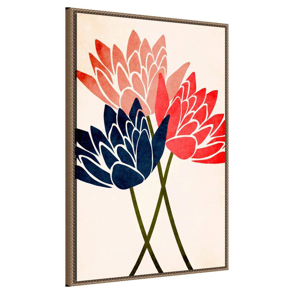 Three Dancing Blossoms Beaded Bronze Framed Canvas Wall Art