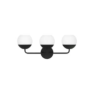 Marina 24.125 in. 3-Light Midnight Black Dimmable Modern Vanity Light with Milk Glass Shades