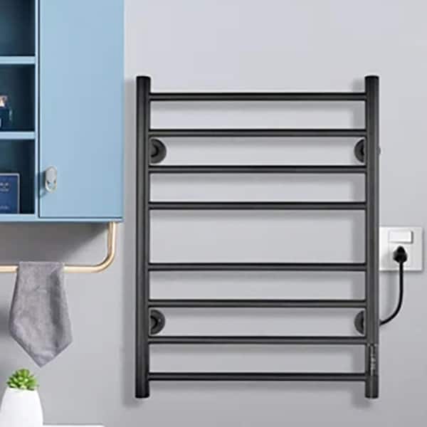 UKISHIRO 8-Bar Wall Mount Electric Towel Warmer in Brushed Stainless Steel with Timer