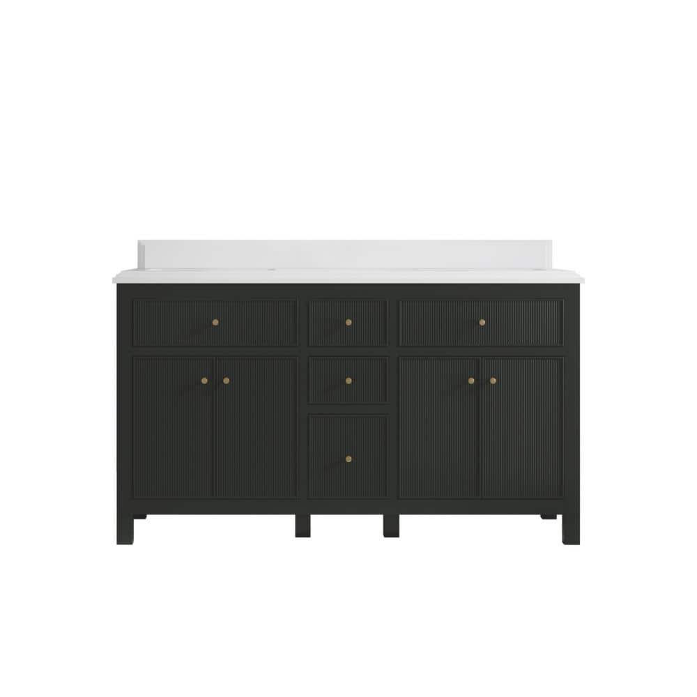 Sonoma 60 in. W x 22 in. D x 36 in. H Double Sink Bath Vanity in Black Top with 1.5 in. White Qt. Top price history on PriceWatchPro