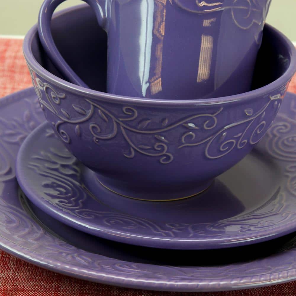 Elama Lilac Embossed Ceramic 16-Piece Dinnerware Set