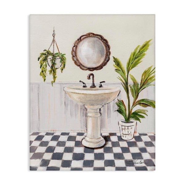 Crisp Bathroom with Plants by Silvia Vassileva Unframed Nature Graphic Art Print 30 in. x 24 in.