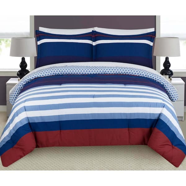 Nouvelle Home Nautical 3-Piece Blue, Red and White King Duvet Cover Set