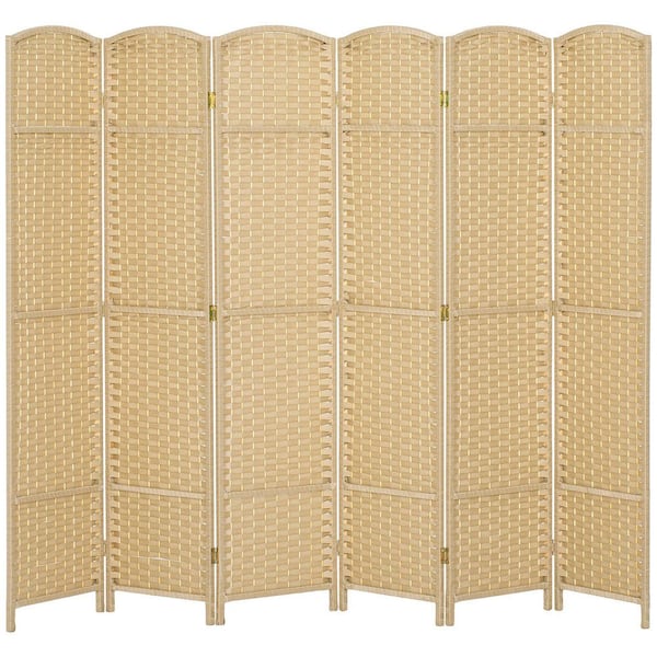 Wood Folding Room Divider Screen 6-Panel 5.6 ft. Tall Privacy Screen Freestanding Room Partition for Home Office, Beige