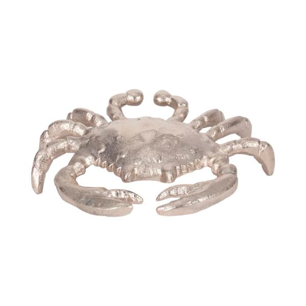 Liv & Skye 7 in. x 2 in. Silver Aluminum Metal Crab Figurine Coastal Decorative Sculpture