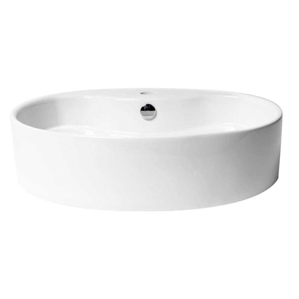 22" White Ceramic Oval Vessel Bathroom Sink