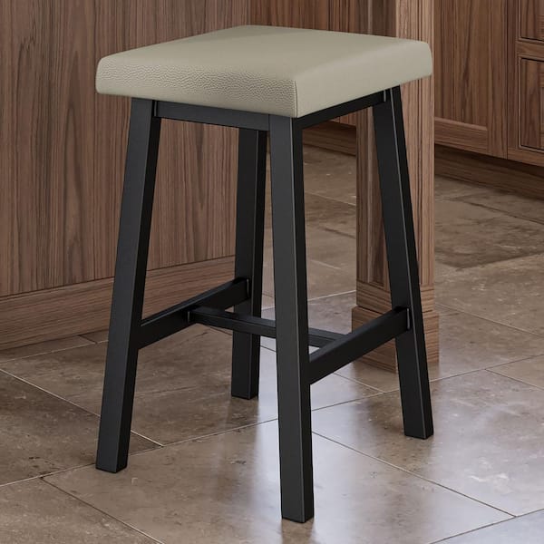 Amisco Dorah 26 in. Greige Faux Leather / Black Metal Counter Stool