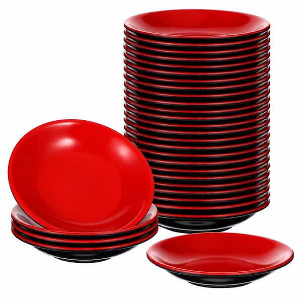 30-Piece Round Dipping Bowl Set, Black and Red Small Sauce Cups for Condiments and Desserts