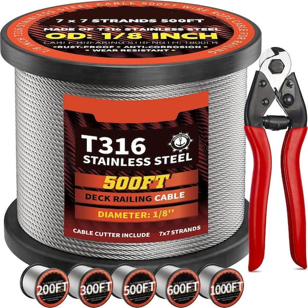 Afoxsos 6000 in H x .125 in. W 500 ft. 1/8 in.  Stainless Steel Wire Rope for Deck Railings and DIY Projects