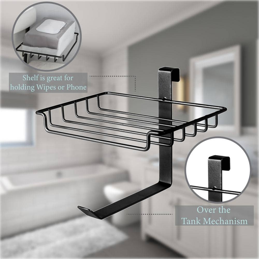 Matte Black Over-the-Tank Toilet Paper Holder with Shelf