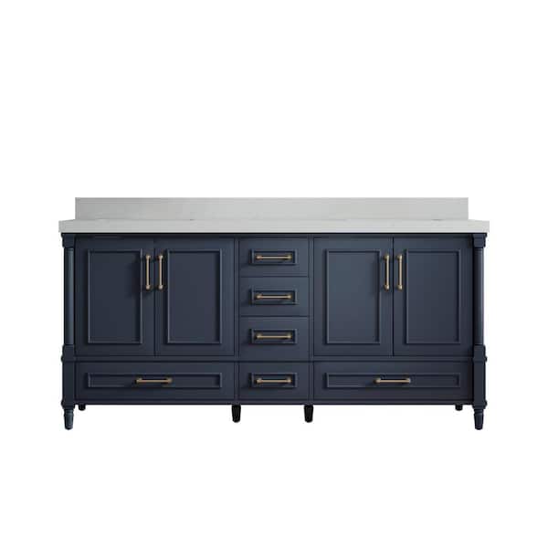 Willow Collections Hudson 72 in. W x 22 in. D x 36 in. H Double Sink Bath Vanity in Hale Blue with 2 in. Carrara Quartz Top