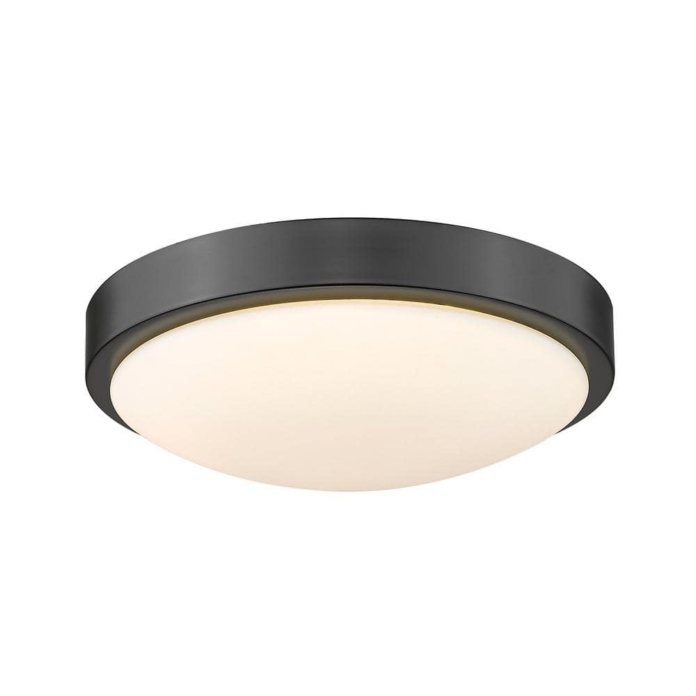 Golden Lighting Gabi 10 in. 1-Light Matte Black Opal Glass LED Flush ...