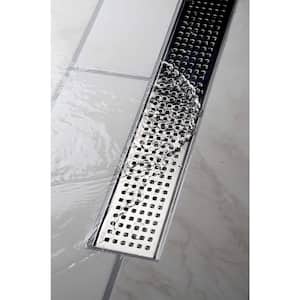 Designline 28 in. Stainless Steel Linear Shower Drain with Square Pattern Drain Cover