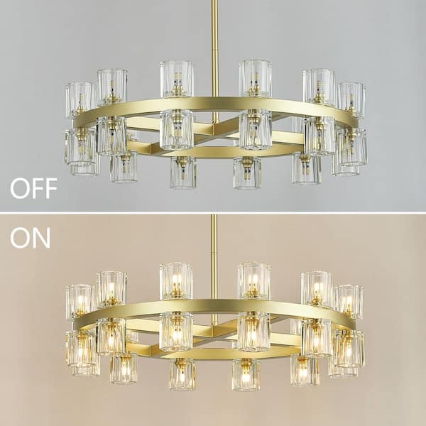 ZHLWIN Home Light 24 Lights Gold Wagon Wheel Chandelier with Round