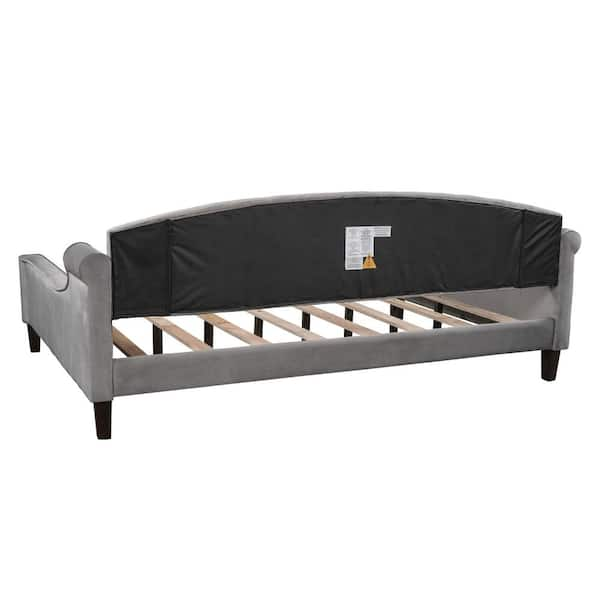 Full Size Upholstered Button Tufted Sofa Bed with Drawers and Waved Shape  Arms, Gray - ModernLuxe