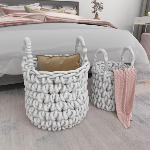 CosmoLiving by Cosmopolitan Fabric Handmade Storage Basket with Handles (Set of 2)
