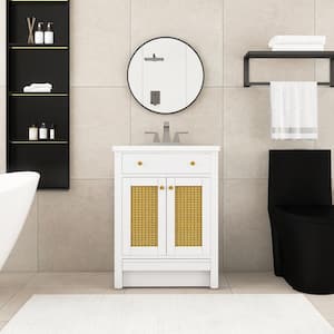 24 in. W x 18 in. D x 34 in. H Freestanding Bath Vanity in White with White Cultured Marble Top