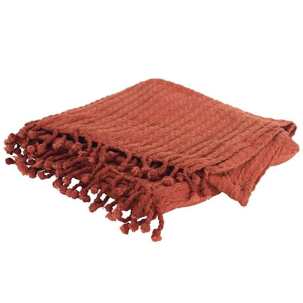 Burnt Orange Striped Cotton Throw Blanket