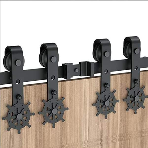 TURBRO Helmsman 8 ft./96 in. Carbon Steel Sliding Barn Door Hardware Kit, Wall-Mounted Track System for Double Door 1-Set